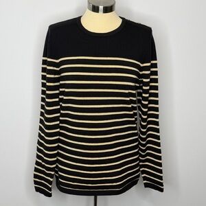 J. McLaughlin Black and Gold Metallic Striped Crew Neck Sweater